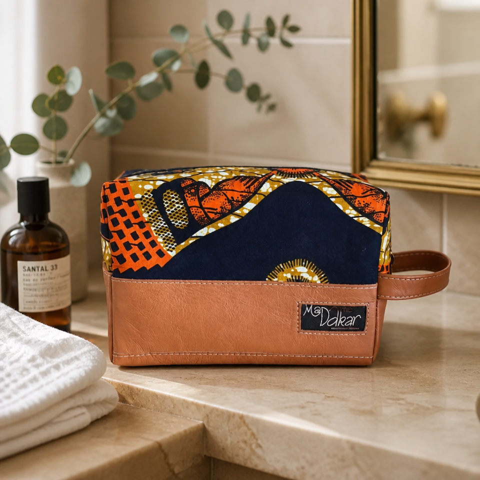 Trousse de toilette cuir et wax