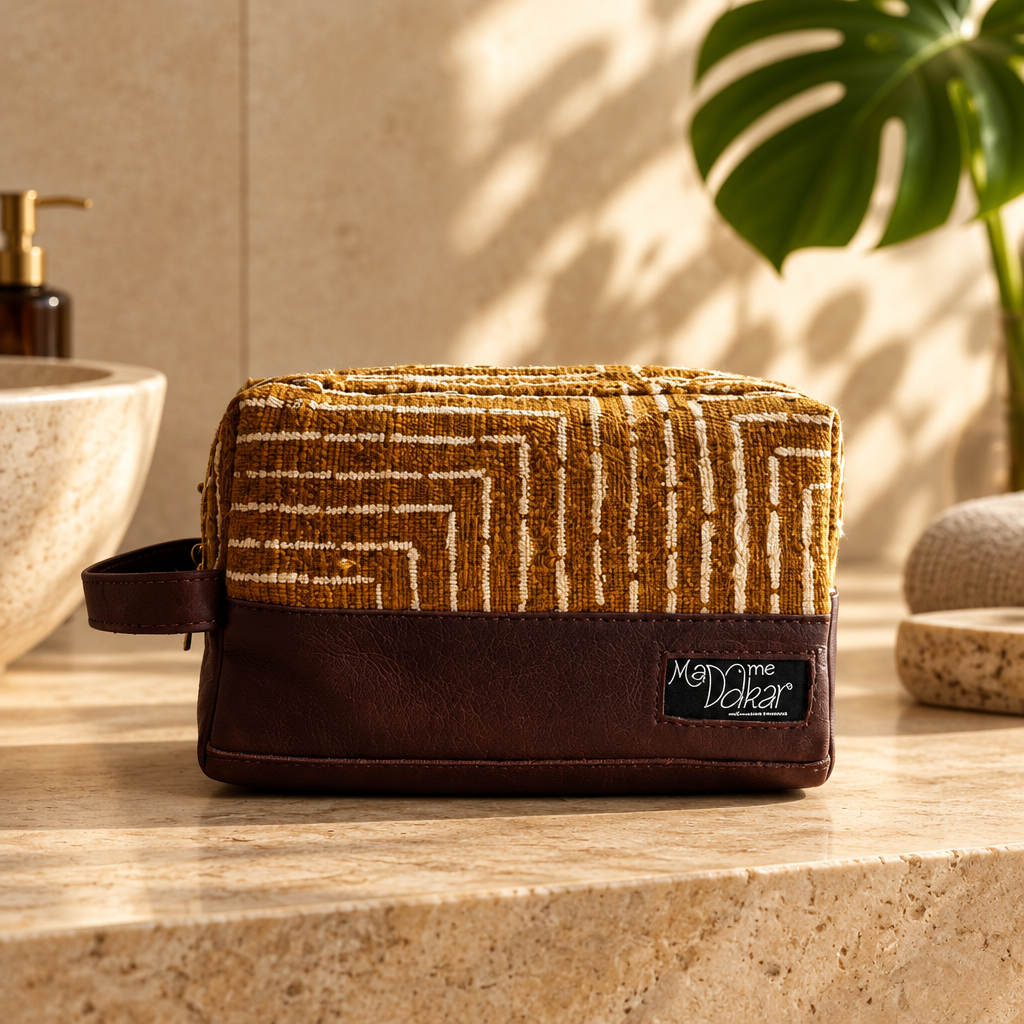 Trousse de toilette en cuir et bogolan Madame Dakar