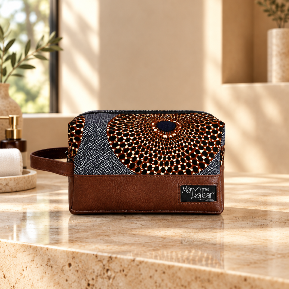 Trousse de toilette cuir et wax
