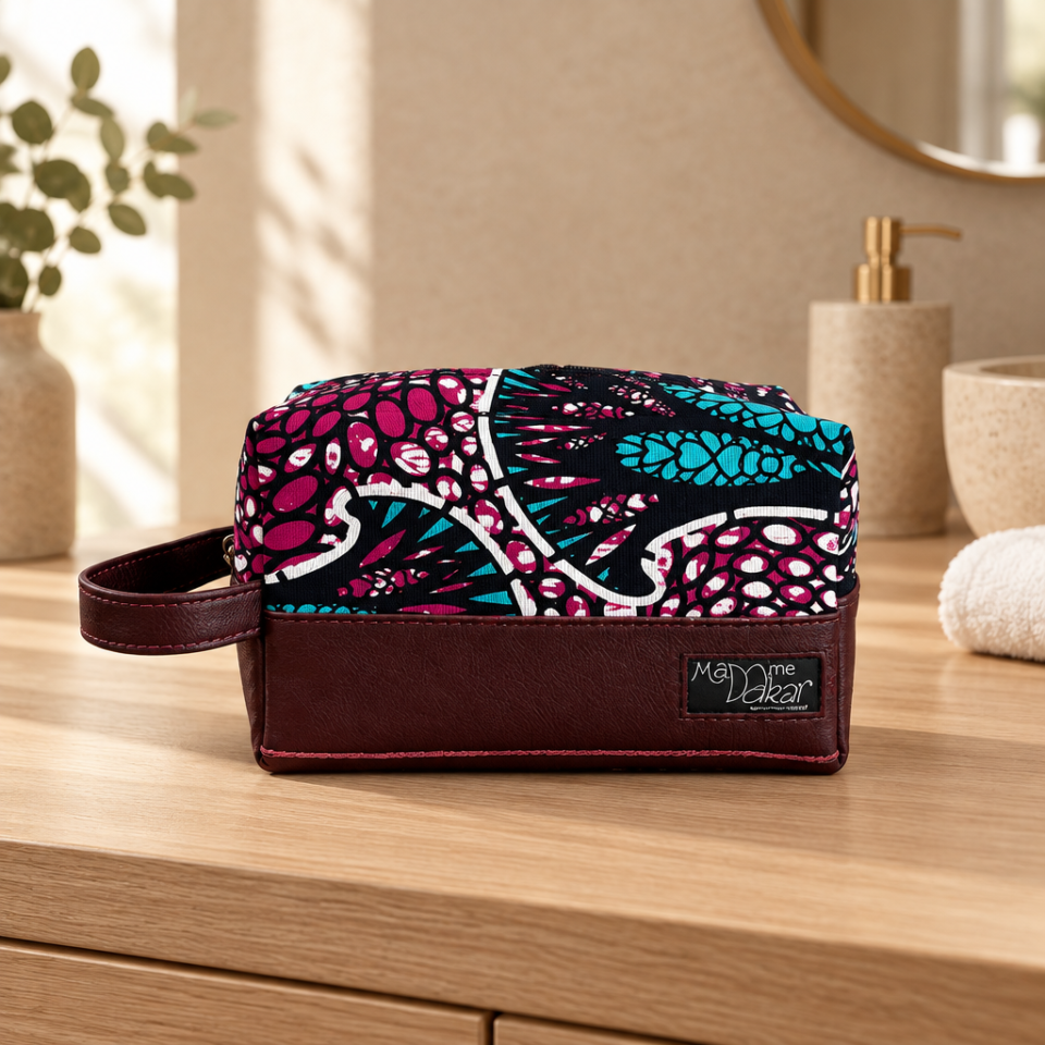 Trousse de toilette cuir et wax