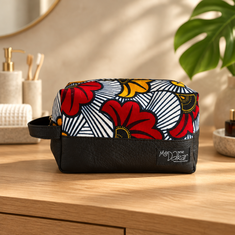 Trousse de toilette cuir et wax