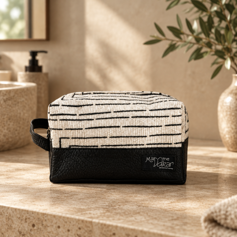 Trousse de toilette cuir et Bogolan