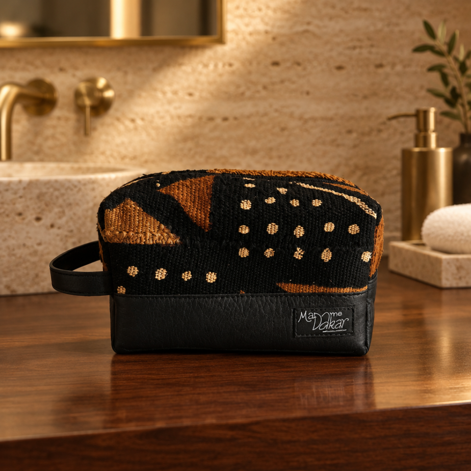 Trousse de toilette cuir et Bogolan
