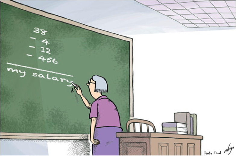 Teach thought thought. Low salary cartoon.