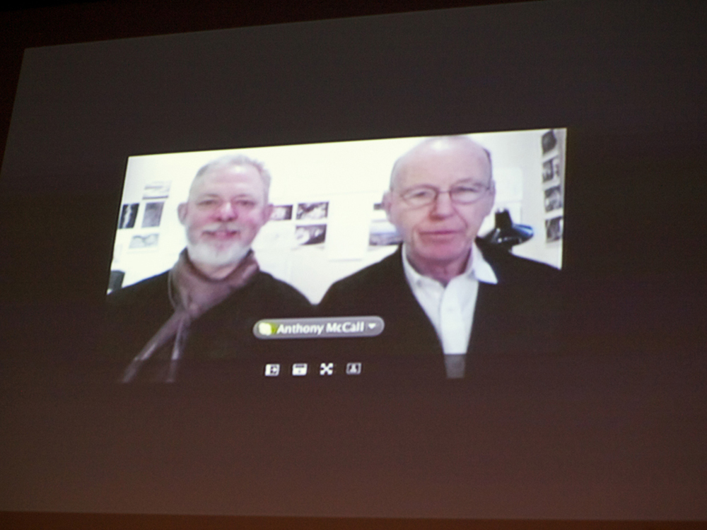 A shot of the two filmmakers giving a Skype interview