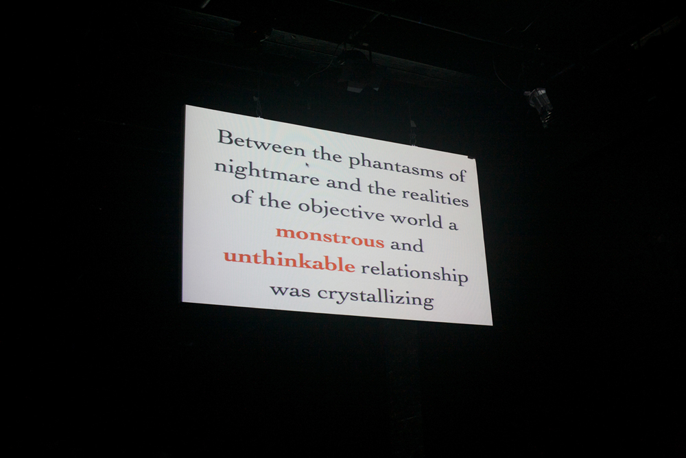 A shot of a screen with text that begins, "Beyond the phantasms..."