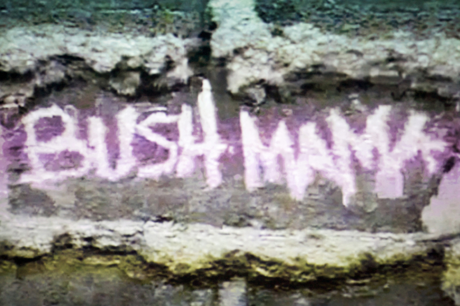 Shot of Screen showing the title frame of the film Bush Mama