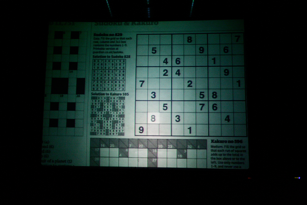 A screen showing a suduko page projected