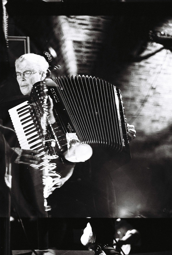 Pauline Oliveros playing the accordion