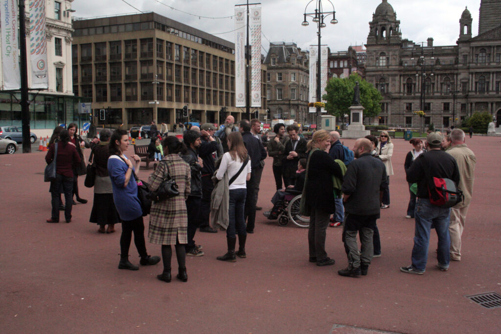 A group of people in George Square, Glasgow