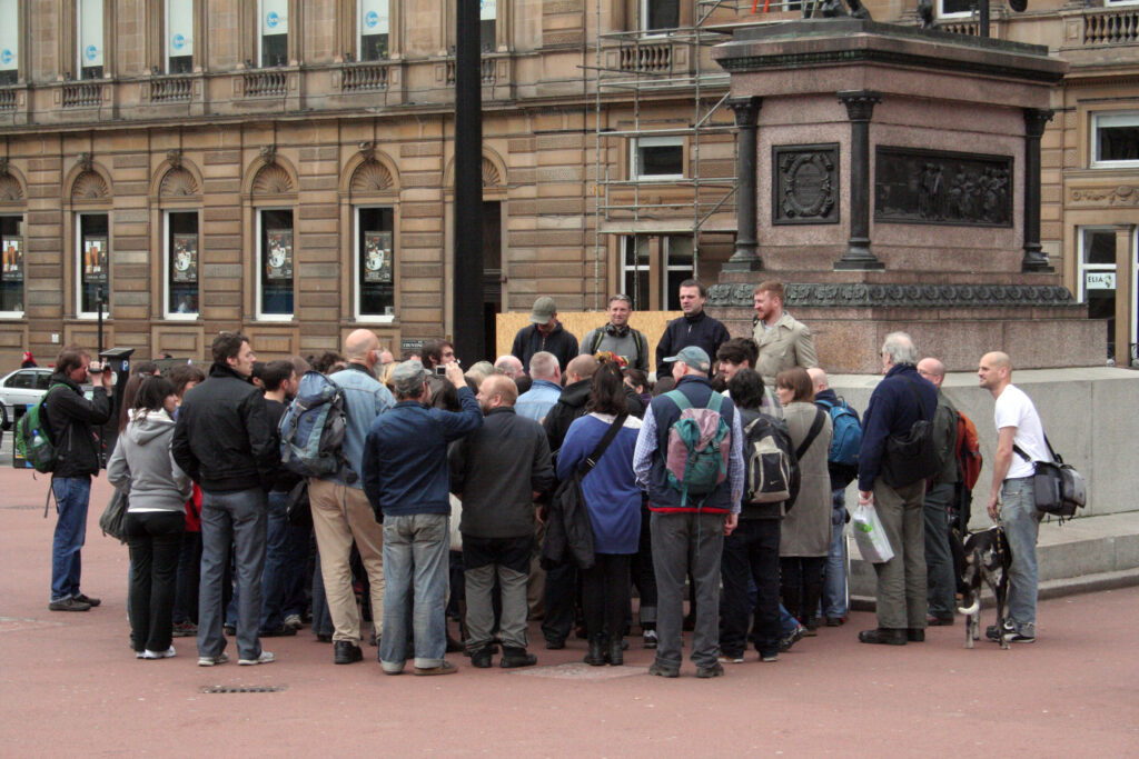 A group of people in George Square, Glasgow