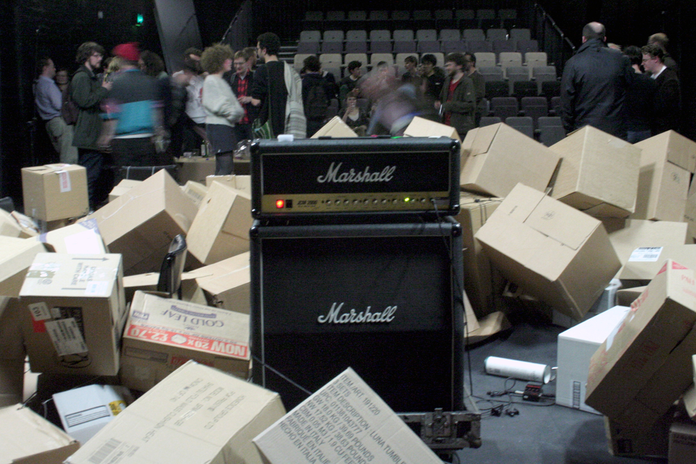 audience and amplifier and boxes