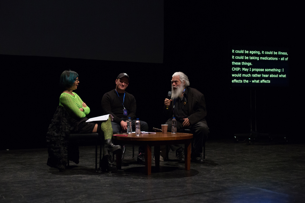 Samuel Delany says something that makes Jackie Wang laugh on stage 