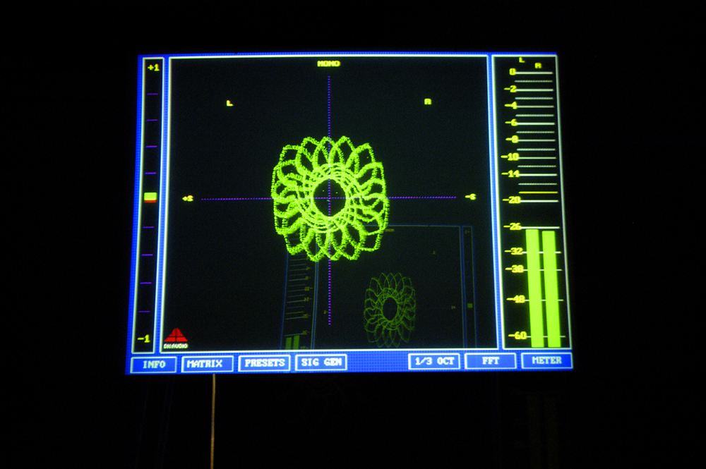 Computer screen revealing some data and a green shape