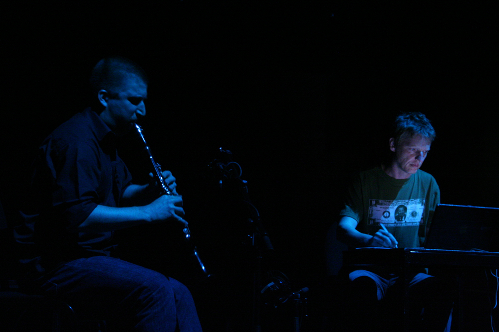 Kai Faguchinski and Klaus Filip performing at MLFC on clarinet and laptop