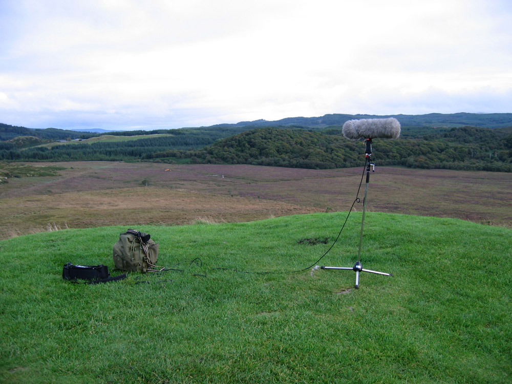 A microphone on a heath pointing down the glen