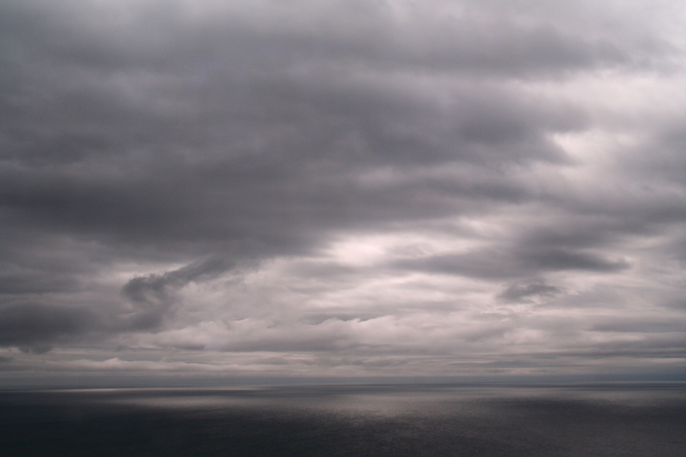 A sea view from Lyness Oil Tank, very grey, metallic