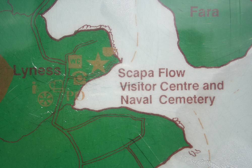 Map of Lyness and Scapa Flow in green and white