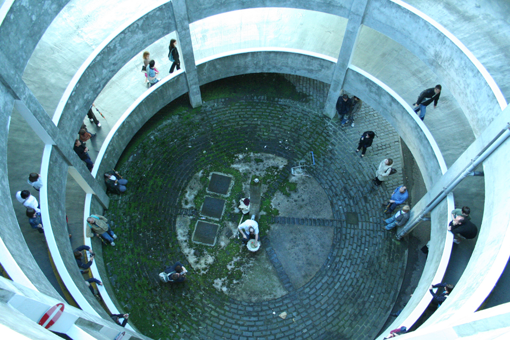 Sean Meehan viewed from high up within a circular structure