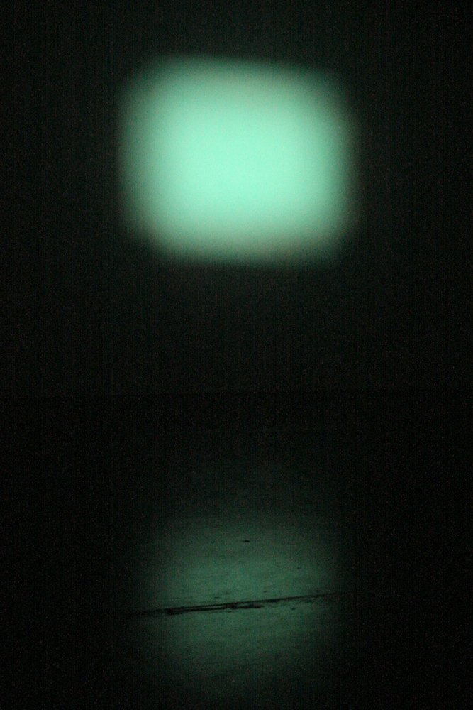 Fuzzy green form projected on a screen