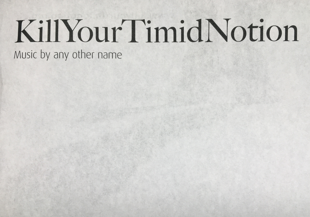 Black serif font reads Kill Your Timid Notion on a mottled white background