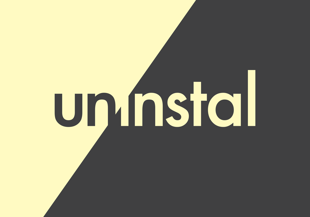diagonal design half yellow half black with the text 'Uninstal' across each half