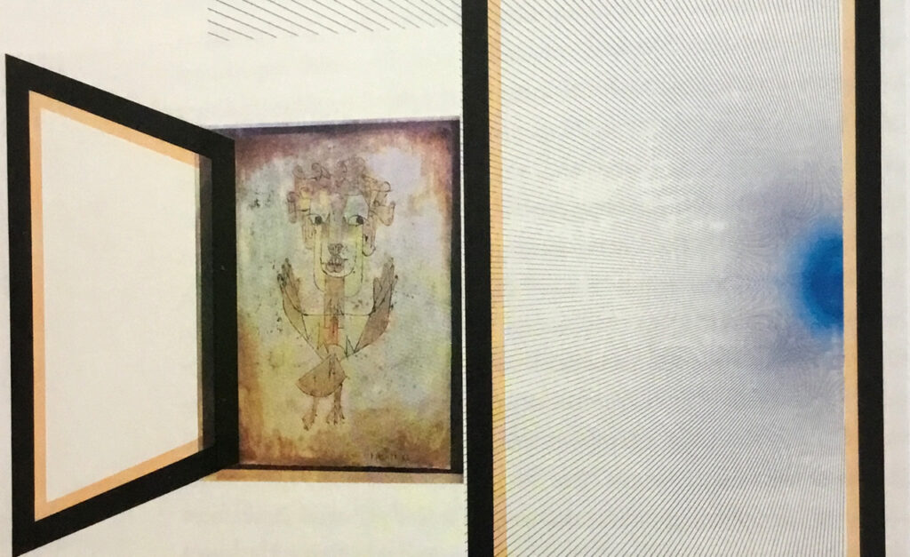 Paul Klee's Angelus Novus painting is framed by box shapes with black borders