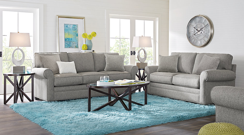 Bright, gray-themed living room.