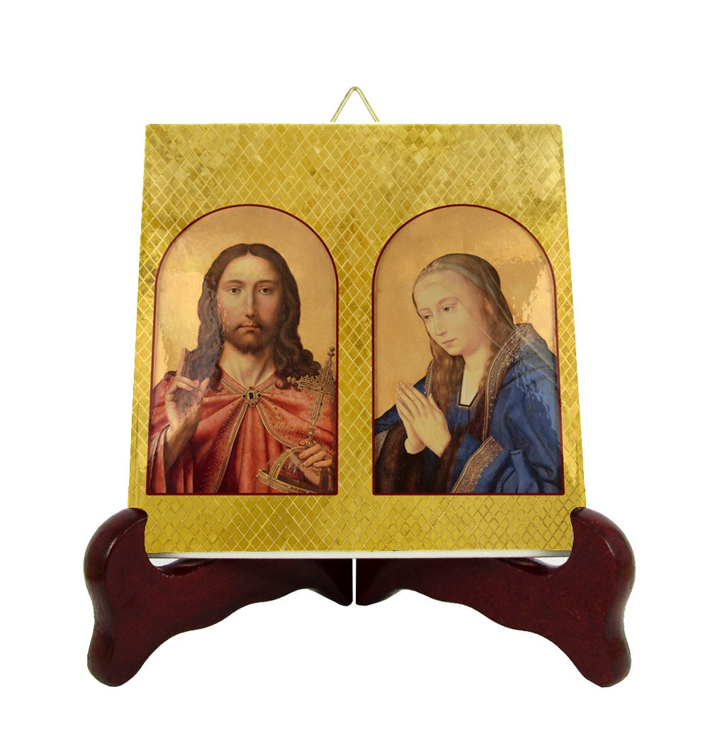 Jesus & The Virgin - Religious Gifts Catholic Icon On Ceramic Tile Mary Art Plaque Decor