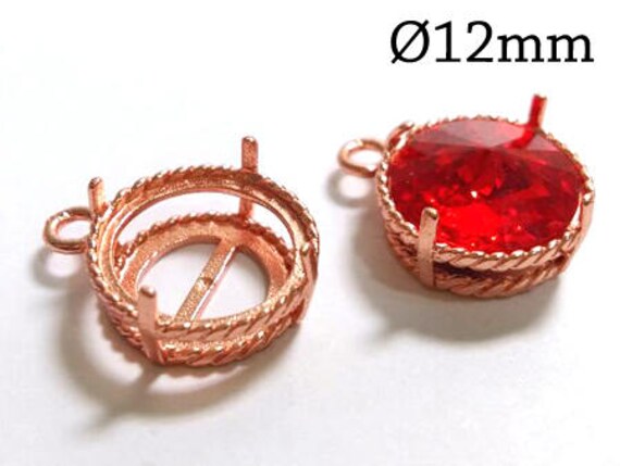 4Pcs Bezel Setting 12mm Copper Plated, Fits Swarovski Rivoli 1122, Cushion - Jewelry Base Cup Jbb Findings Pendant
