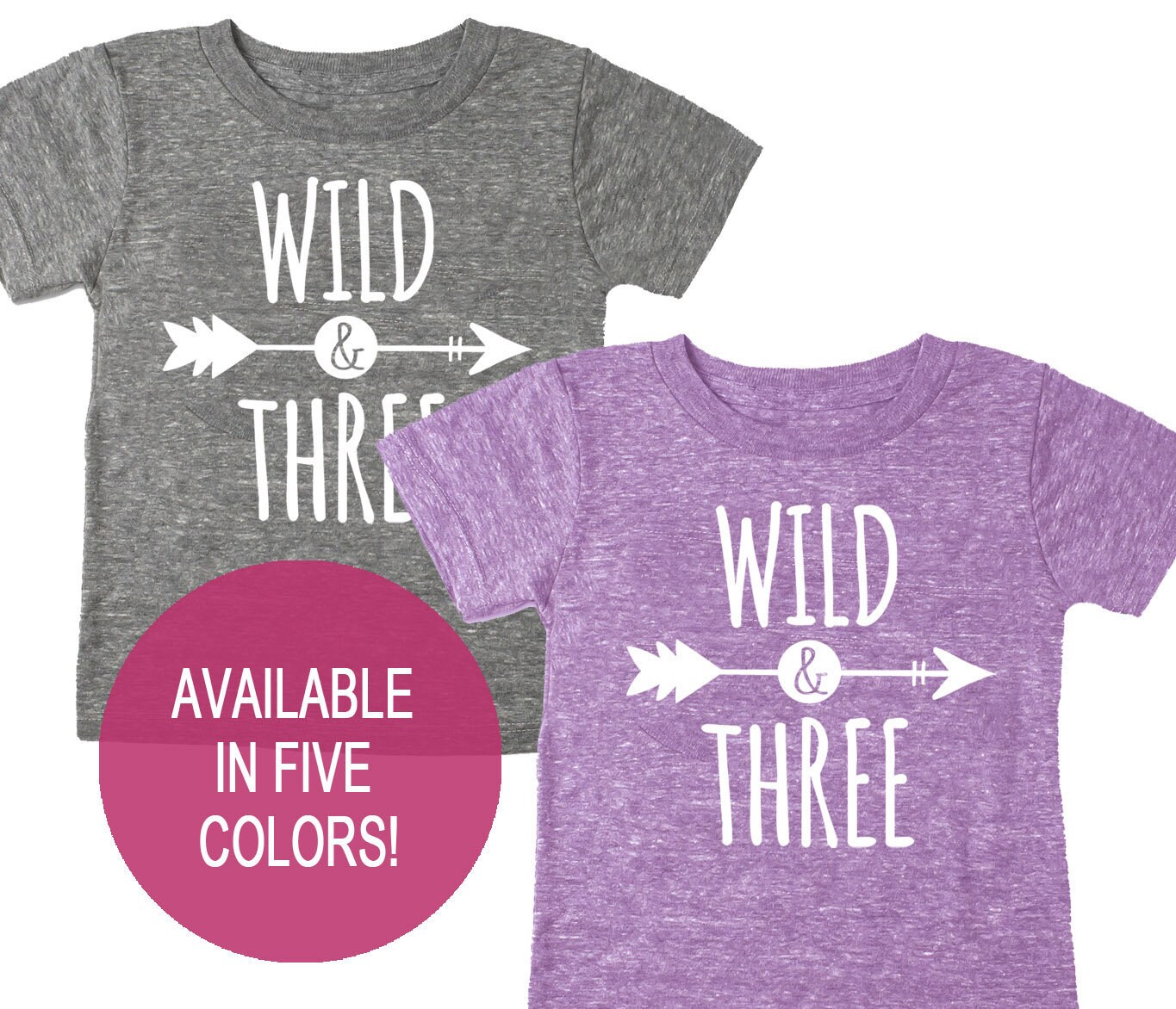 Tri Blend Toddler "Wild & Three' Third Birthday T-Shirt - Boy & Girl Tee Twins Triplets Gift