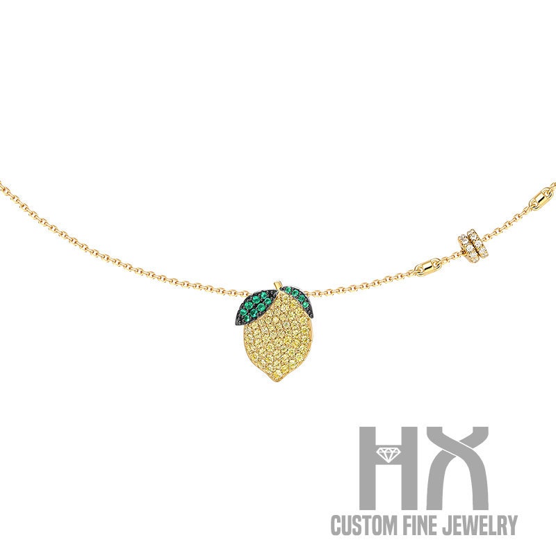 Yellow Diamond Lemon Pendant Necklace in Solid 18K Gold/Custom Fine Jewelry/Personalization Design/Gift For Women & Girls
