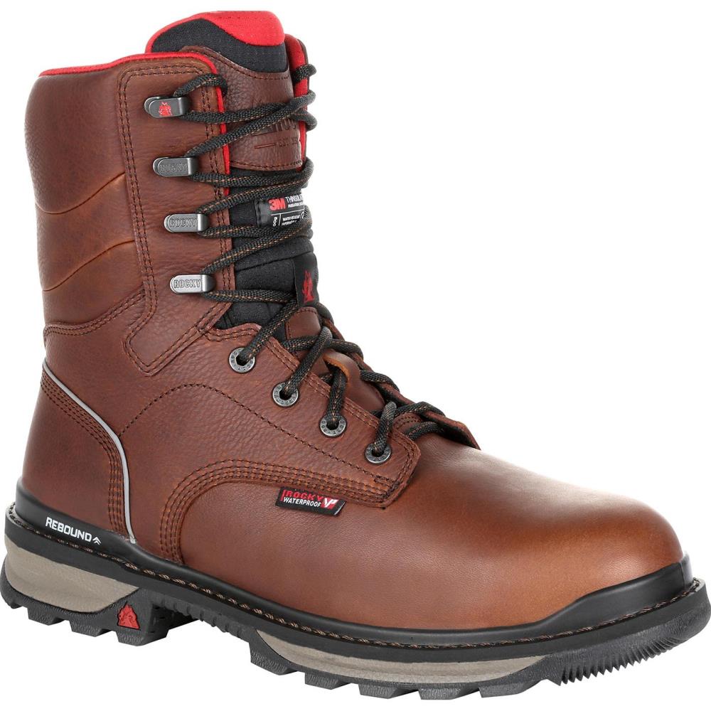 Rocky Size: 9.5 Medium Mens Dark Brown Waterproof Work Boots Rubber | RKK0284 M 095