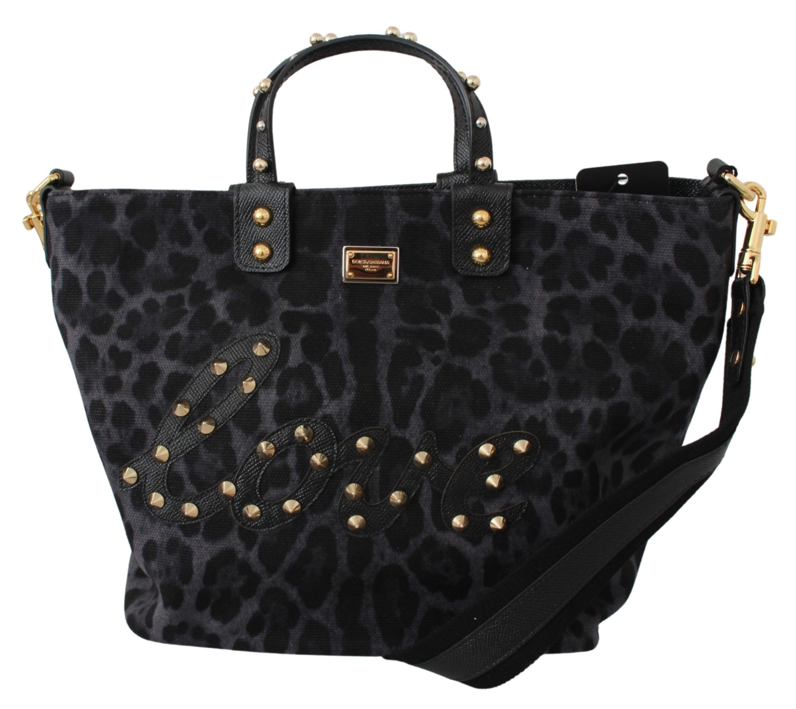 Dolce & Gabbana Women's Leopard Love Patch Studs Tote Bag Blue VAS9433