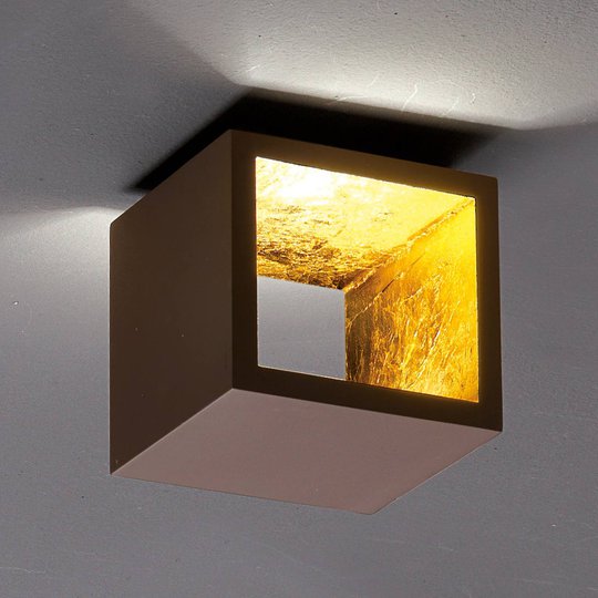 Kuutiomainen Cubò-LED-kattovalaisin, ruskea, kulta