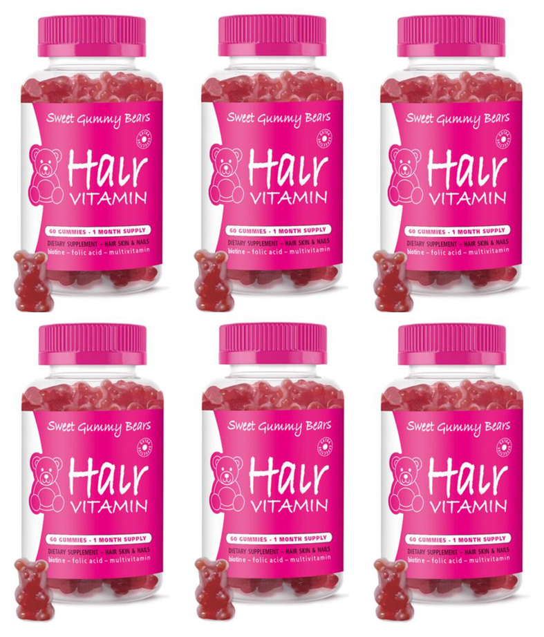 Sweet Gummy Bears - 6 x Hair Vitaminer 60 Pcs