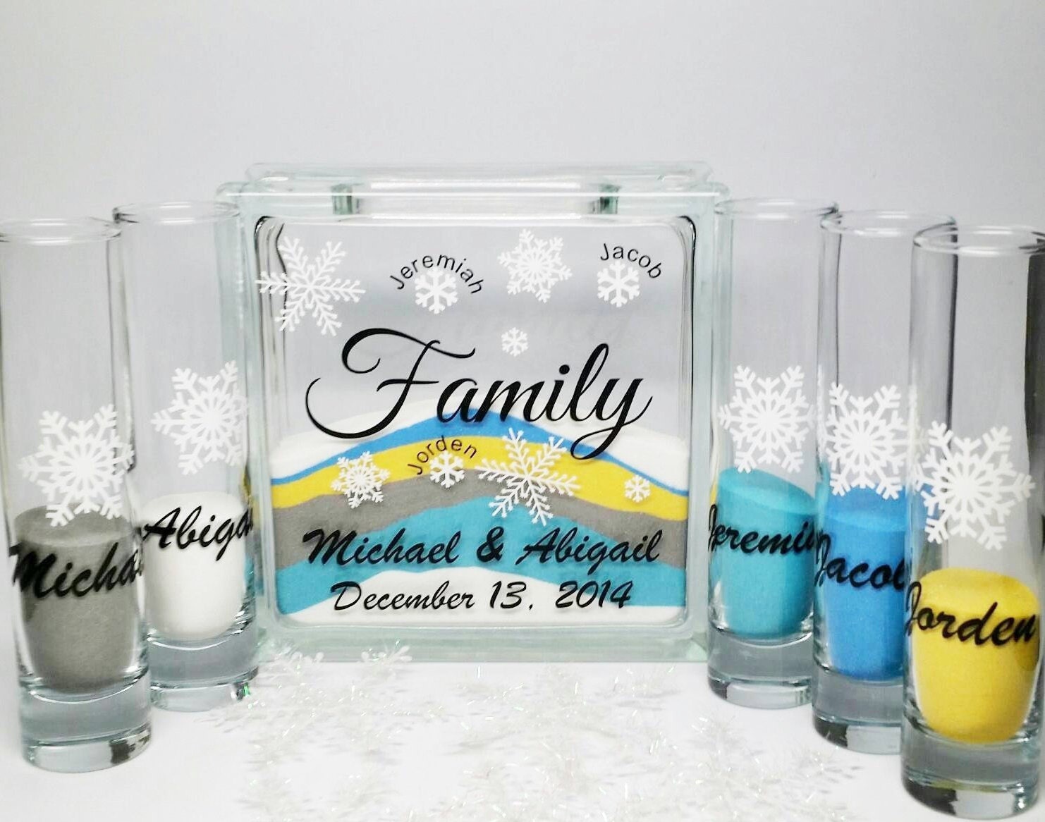 Unity Sand Set For Blended Family, Personalized, Winter Wedding Decor, Candle Alternative, Ceremony Set, Snowflakes Theme