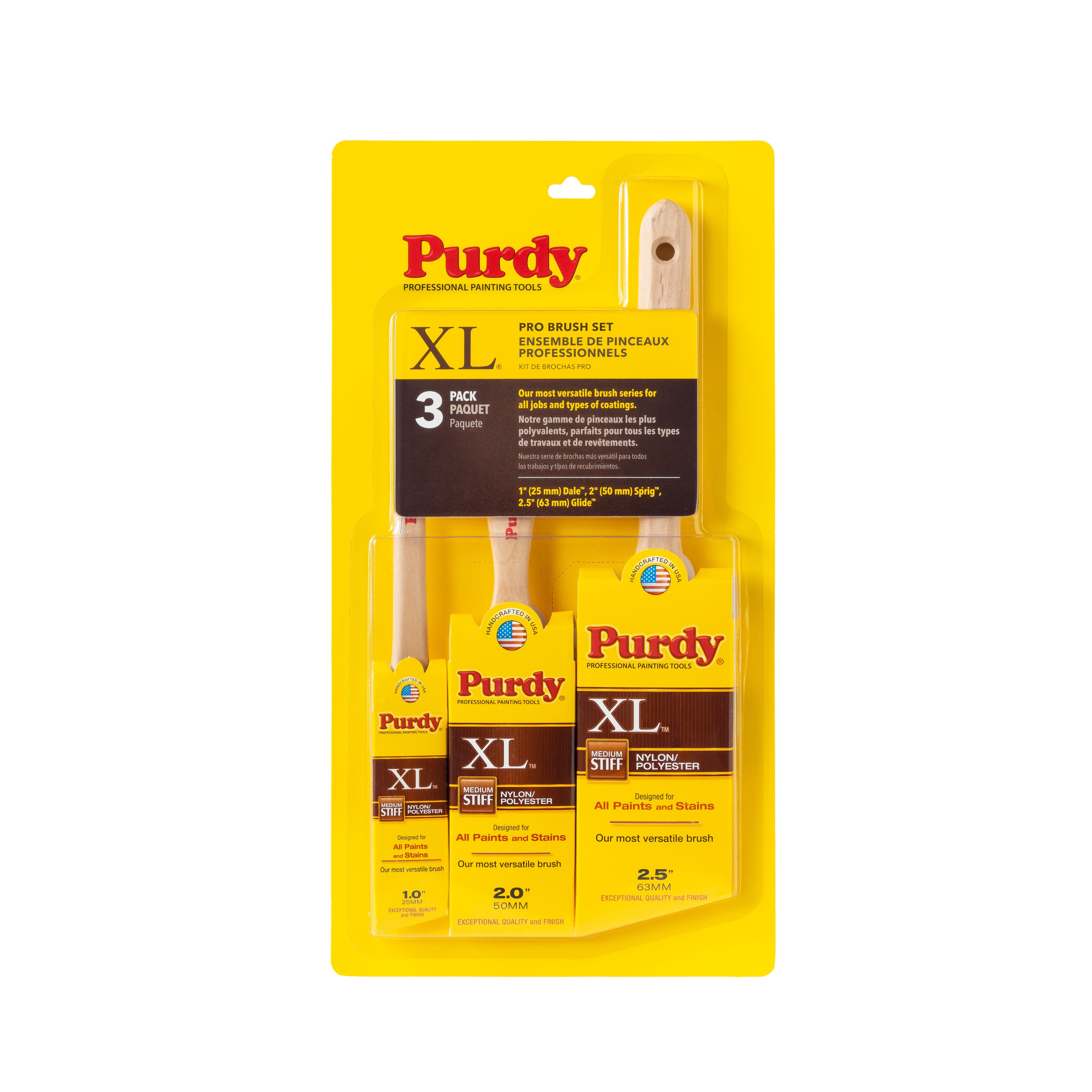 Purdy 3-Pack XL Nylon- Polyester Blend Flat and Angle Multiple Sizes Paint Brush Set | 14L853100