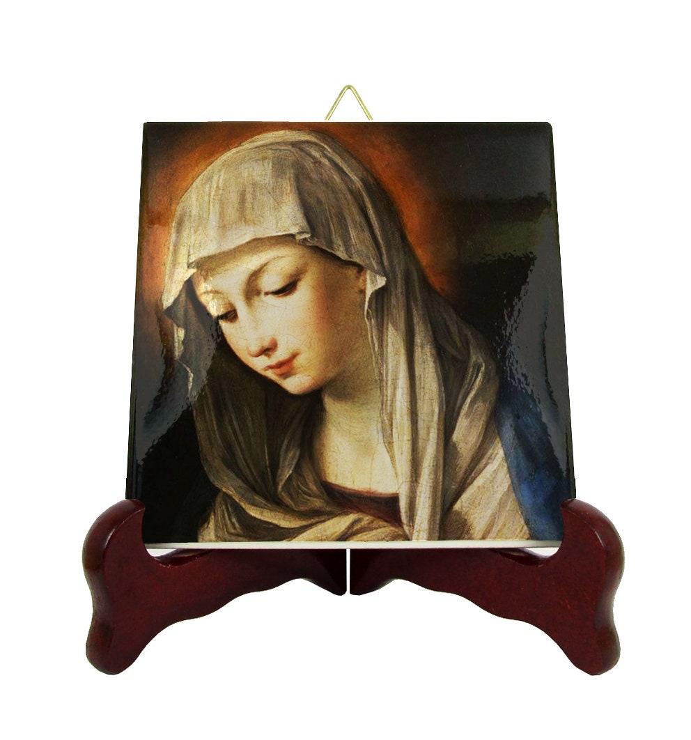 Devotionals - Blessed Mother Mary Religious Icon On Tile Our Lady Of Sorrows Catholic Gifts Devotional Image Virgin