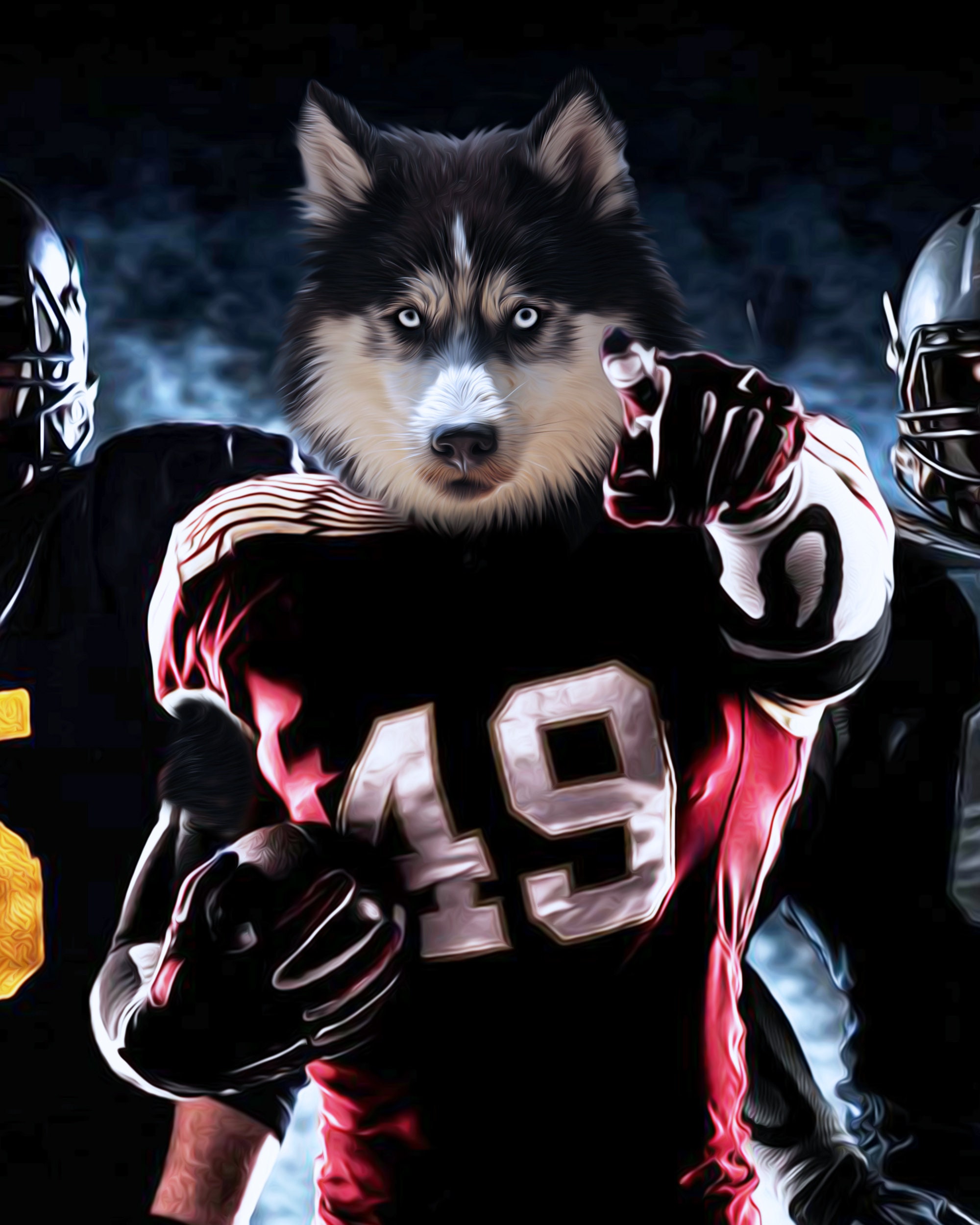 Custom American Football Pet Portrait, Sports Dog Portrait Husky, Cat in Jersey