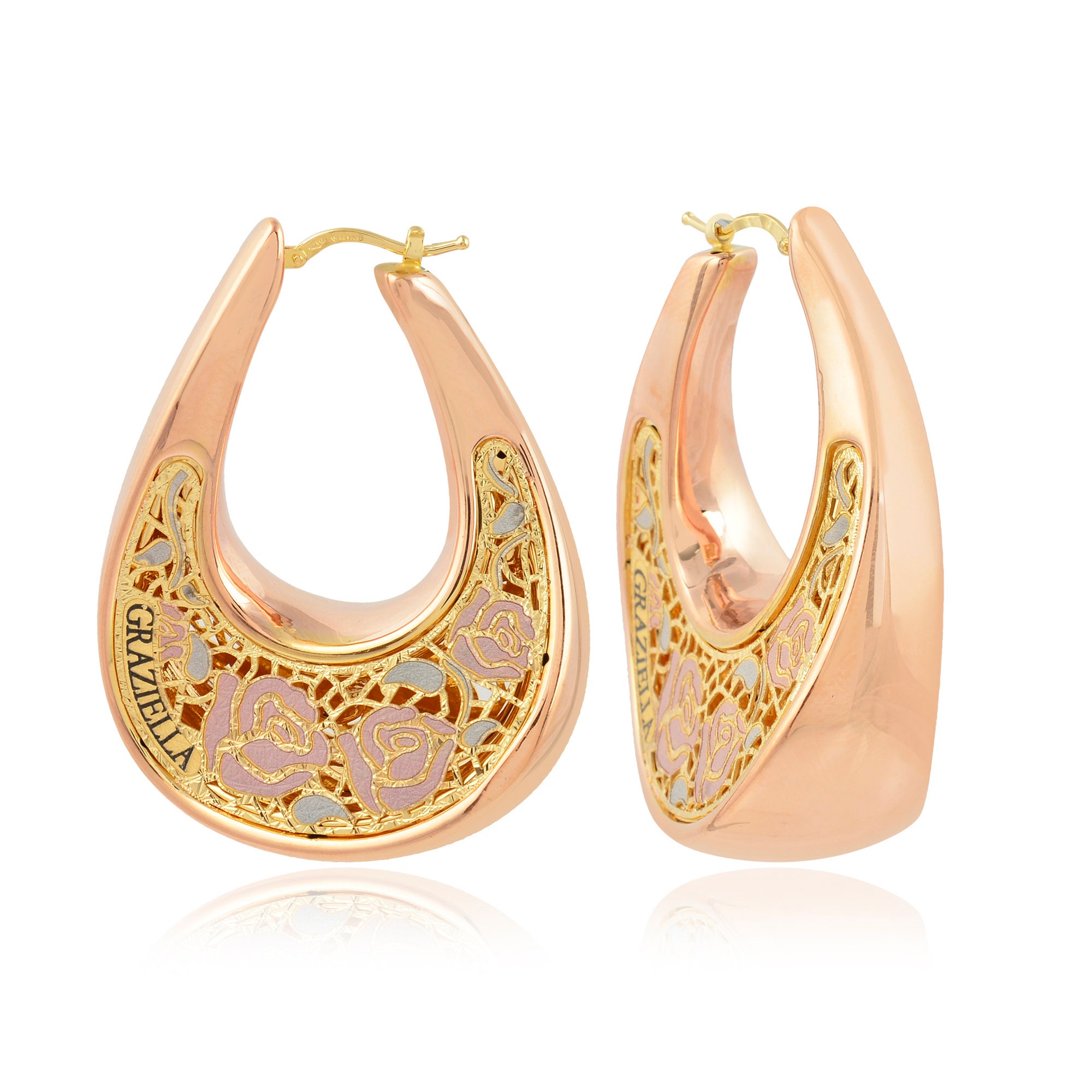 On Sale Solid 14K Yellow Gold Flower Enamel Name Hoop Earrings Handmade Fashion Fine Personalized Jewelry New Arrivals