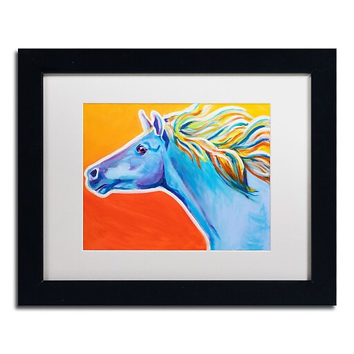 Trademark Fine Art ALI0568-B1114MF "Horse Like The Wind" by DawgArt 11" x 14" Framed Art, WHT MTD