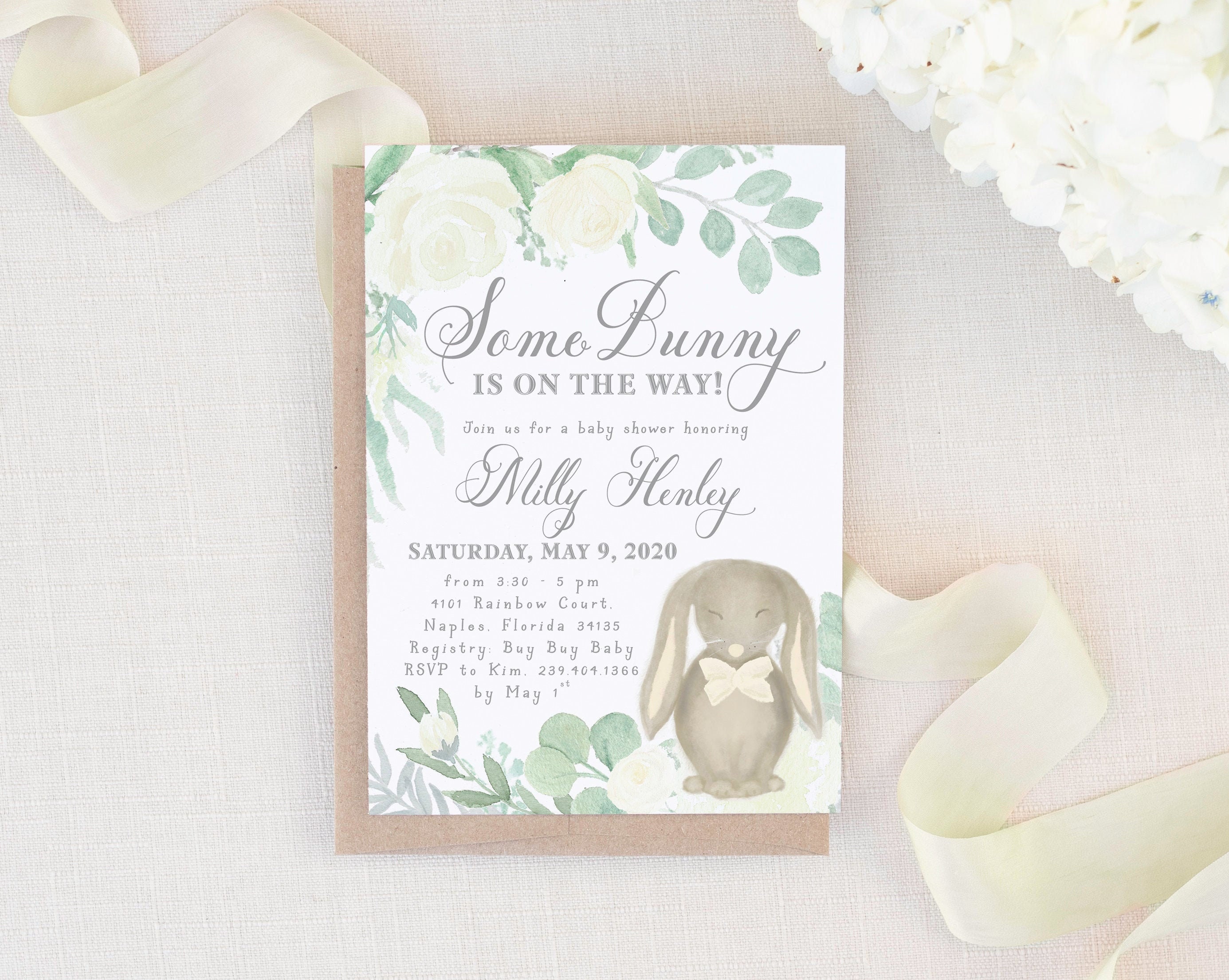 Bunny Baby Shower Invitation, Some Is On The Way Invite, Girl Or Boy Gender Neutral Invitation - Finley