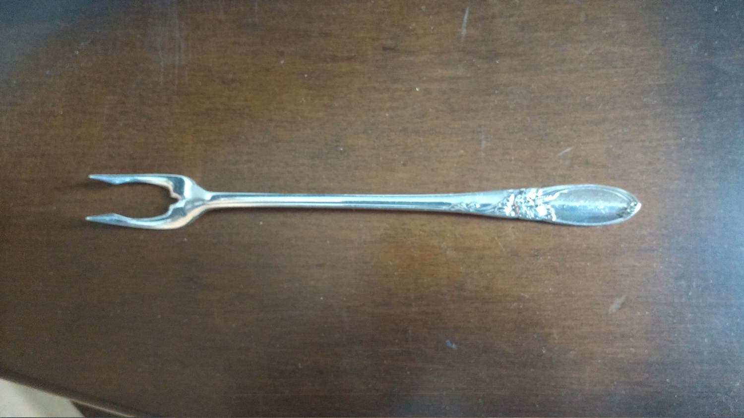 Community White Orchid Silverplate Condiment Pickle Olive Fork 1950's