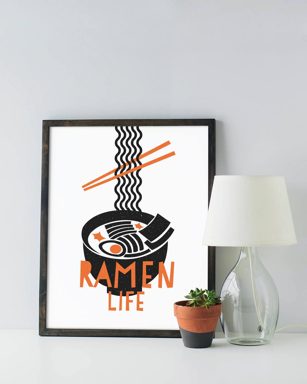 Ramen Noodle Print - Custom Colors Life Modern Mid-Century Graphic Black White Minimal Food Soup Pun Funny Poster Art Kitchen Dorm