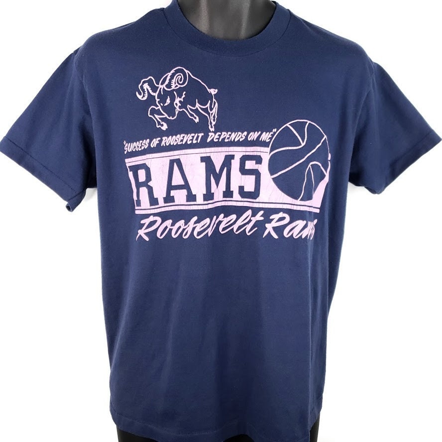 Roosevelt Rams Basketball T Shirt Vintage 80S High School Sports 50/50 Made in Usa Size Large