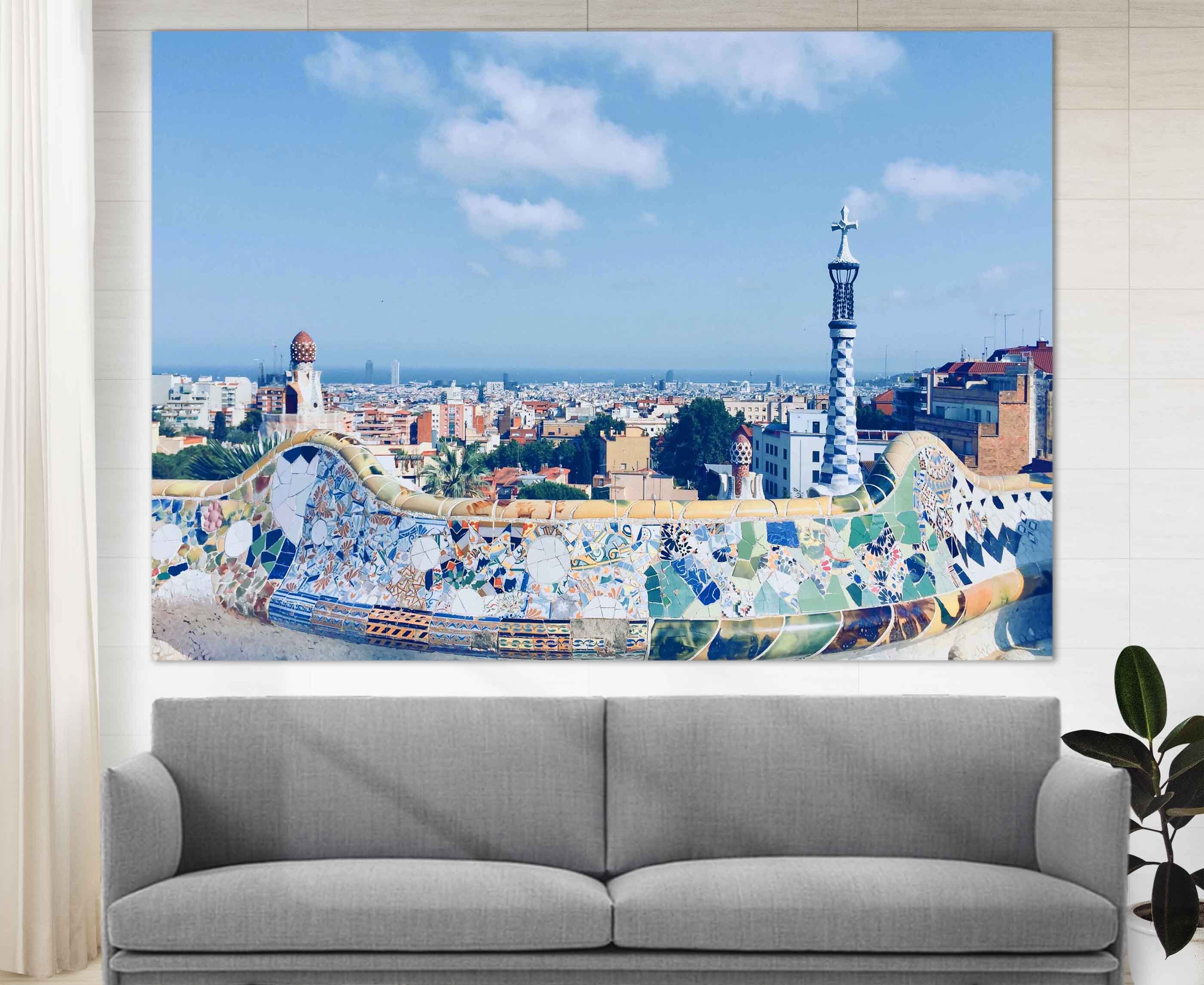 Large Barcelona Canvas Art Park Guell in Print Wall Skyline Poster