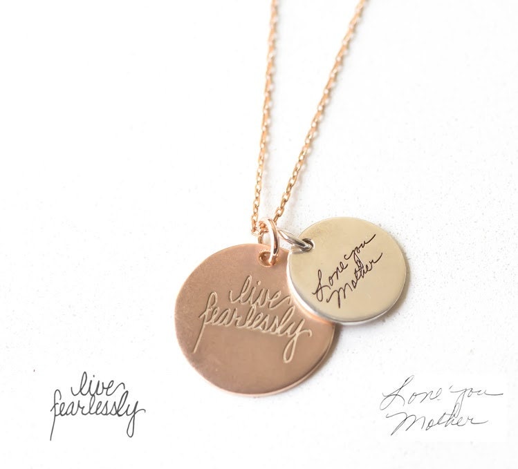 Actual Handwriting Disc Necklace - Signature Jewelry Mother Gift Keepsake Christmas Gift