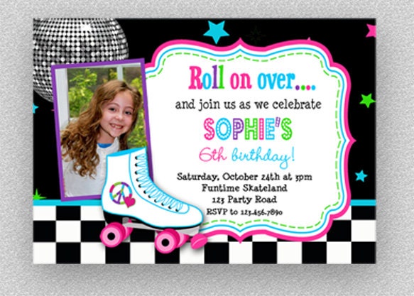 Roller Skating Invitation, Girls Birthday Party Photo Invitation