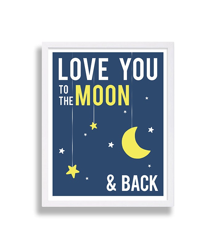 Love You To The Moon & Back Nursery Print Stars Art Blue Yellow Decor Baby Room Boys